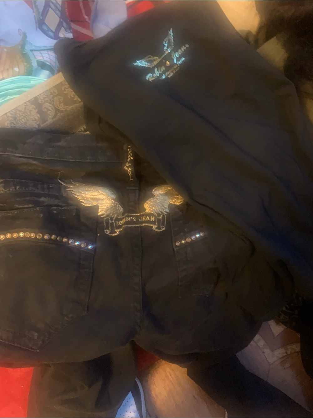 Robin's Jean Black Jeans with Gold Wing Embroidery shirt included